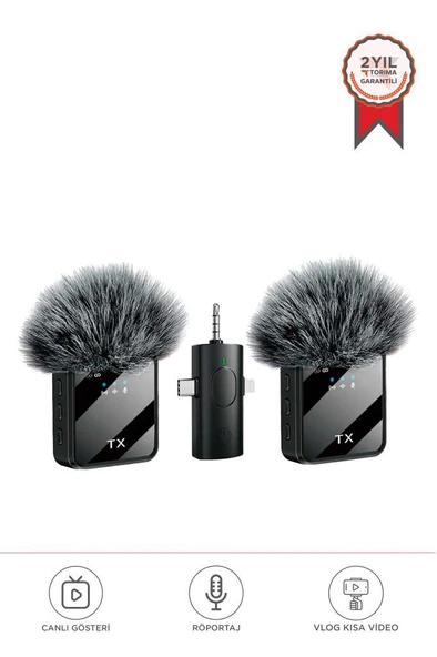 Torima F11-2 Type-C + Lightning + Aux 2li 3in1 Kablosuz Yaka Mikrofonu ürün görseli 1