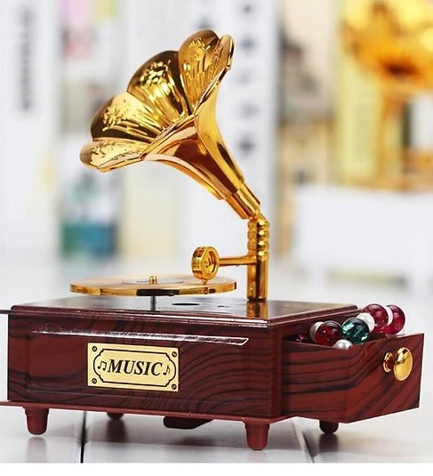 Nostaljik Gramafon Hareketli Müzik Kutusu Çekmeceli N-28AL5 ürün görseli