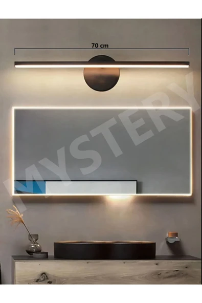 VOLTMARKET Siyah Banyo Duvar Ayna Tablo Koridor Cafe Hotel Aydınlatması Led Flüt Aplik Günışığı 70CM