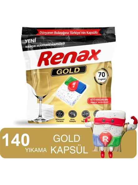 Renax Gold Bulaşık Makinesi Kapsülü Hepsi Bir Arada 140 Lı Tablet ürün görseli