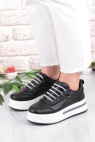 Fort 07319 Flet Taş Aksesuar Bağcıklı Kalın Taban Sneaker Kadın Ayakkabı - Resim 10