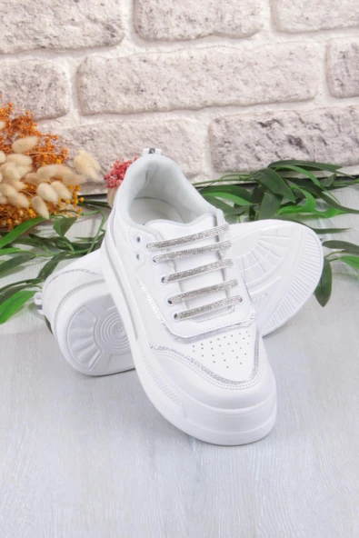 Fort 07319 Flet Taş Aksesuar Bağcıklı Kalın Taban Sneaker Kadın Ayakkabı - Resim 7