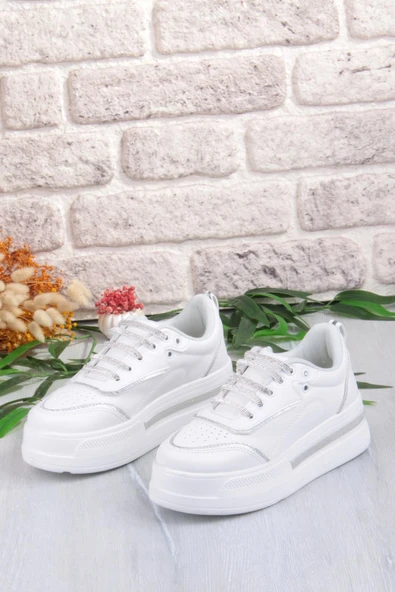 Fort 07319 Flet Taş Aksesuar Bağcıklı Kalın Taban Sneaker Kadın Ayakkabı - Resim 6