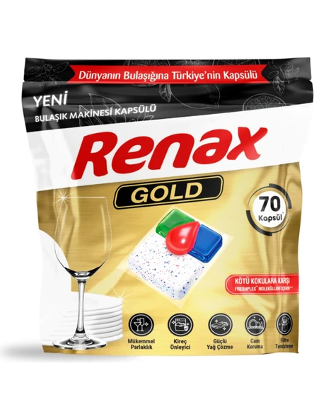 Renax Gold Bulaşık Makinesi Kapsülü Hepsi Bir Arada 70 Li Tablet - Resim 2