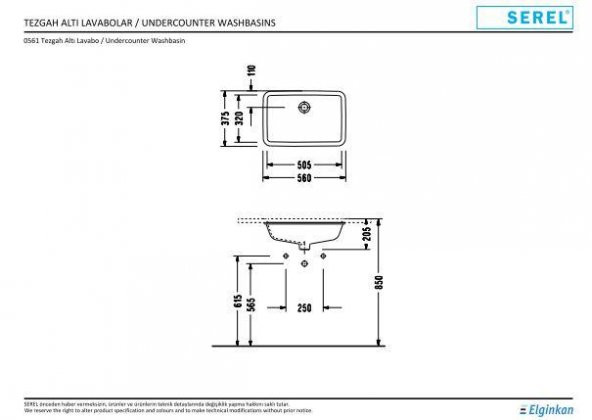 Serel Star Tezgah Altı Dikdörtgen Lavabo 0561DSS110H - 2