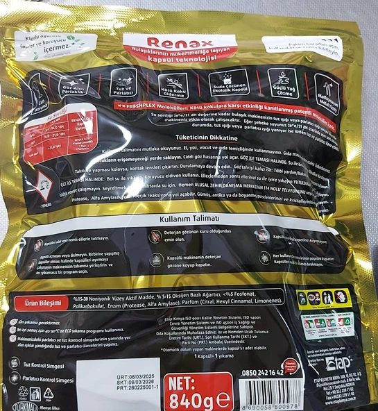 Renax Gold Bulaşık Makinesi Kapsülü Hepsi Bir Arada 70 Li Tablet - Resim 5