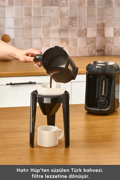 Karaca Hatır Hüp 2 in 1 Türk Kahve Makinesi / Filtre Kahve Makinesi 5 Fincan Kapasiteli Black - Resim 7