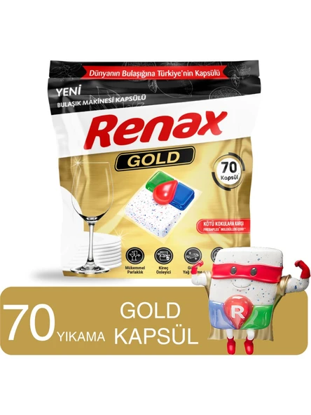 Renax Gold Bulaşık Makinesi Kapsülü Hepsi Bir Arada 70 Li Tablet ürün görseli