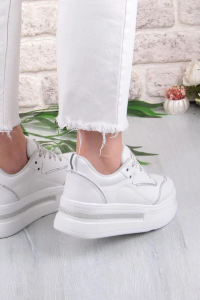 Fort 07319 Flet Taş Aksesuar Bağcıklı Kalın Taban Sneaker Kadın Ayakkabı - Resim 4