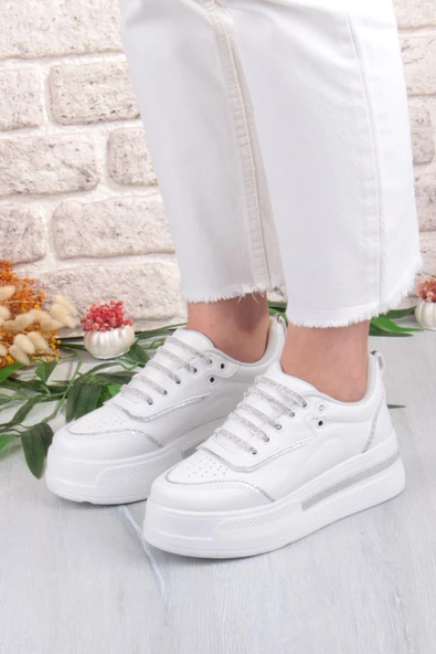 Fort 07319 Flet Taş Aksesuar Bağcıklı Kalın Taban Sneaker Kadın Ayakkabı - Resim 2