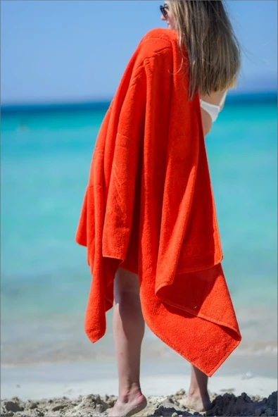 Plaj Çantasına Dönüşen %100 Pamuk Kırmızı Plaj Havlusu
