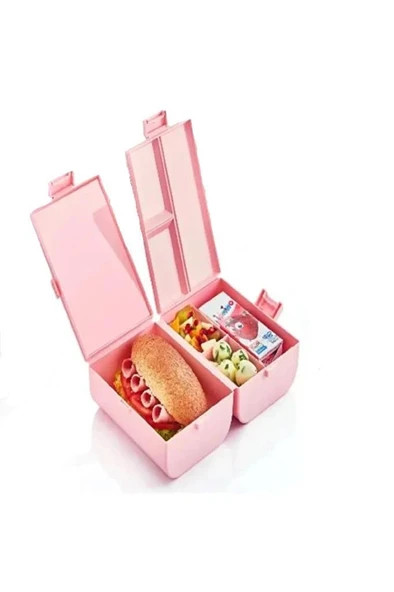 2 Hazneli Beslenme Kutusu 4 Bölmeli Yemek Saklama Kabı Okul Ofis Kamp Çocuk Çantası Sefer Tası - 2