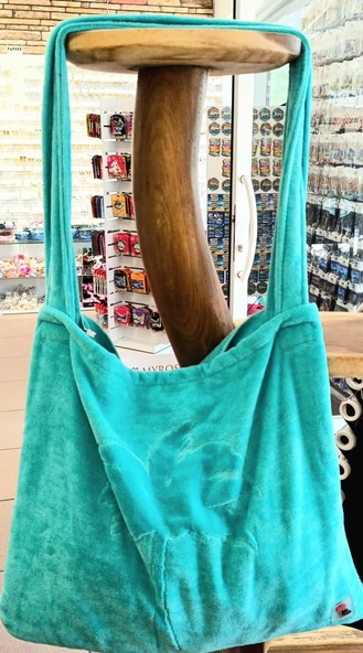 Plaj Çantasına Dönüşen %100 Pamuk Mavi Plaj Havlusu - 3