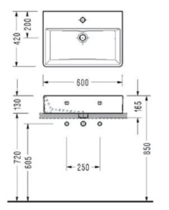 Serel Minimal Dikdörtgen Tezgah Üstü Çanak Lavabo 42x60 2047TDS110H - 2