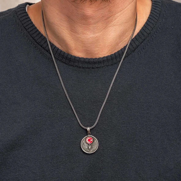 Gümüş Ayyıldız Kartal Erkek Kolye - 3