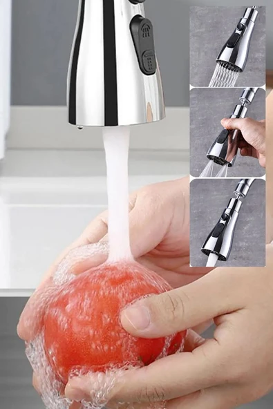 Yeni Plastik Krom Kaplama 3 Fonksiyonlu 360 Derece Hareketli Mutfak Lavabo Bataryası Başlığı - Resim 2