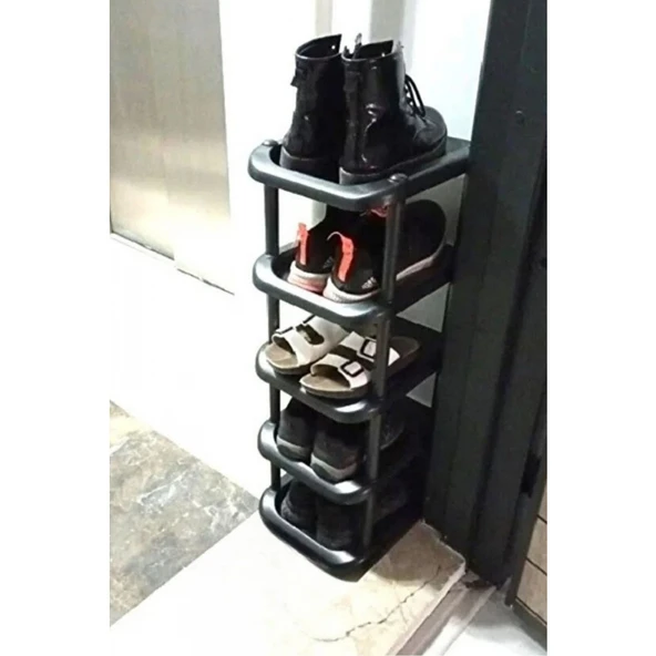 Piev Plastik Tekli 5 Katlı Ayakkabılık Siyah - 2