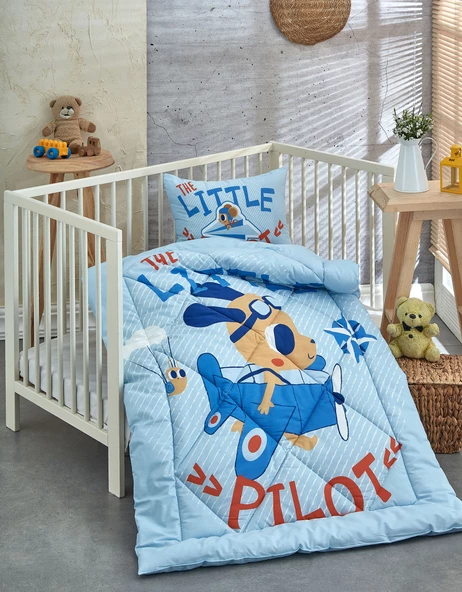 Komfort Home Baskılı %100 Pamuklu Silikon Elyaf Bebek Yorganı+Yastık