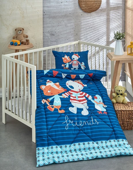 Komfort Home Baskılı %100 Pamuklu Silikon Elyaf Bebek Yorganı+Yastık