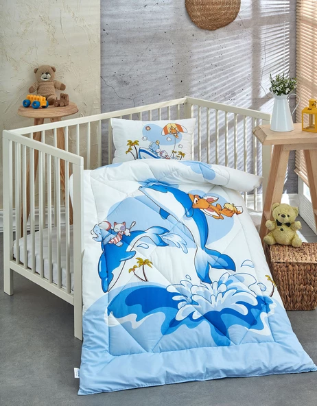 Komfort Home Baskılı %100 Pamuklu Silikon Elyaf Bebek Yorganı+Yastık