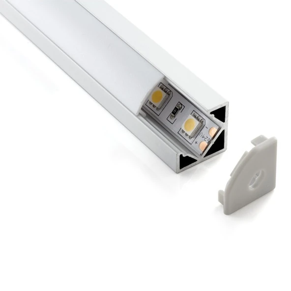 Köşe LED Profil Kanal Alüminyum Eloksallı 18x18mm Opak Şeffaf Pleksi Kapaklı Yan Kapak Alt Tutucu 1 Metre Şerit Aydınlatma 8987 ürün görseli 1