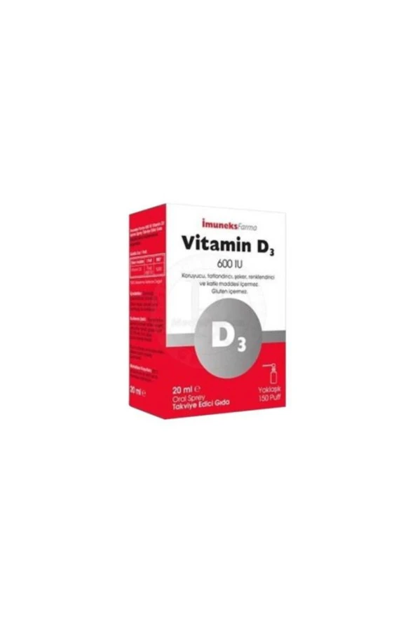 İmuneks Vitamin D3 Sprey 600 IU 20 Ml (SKT:02/2025)