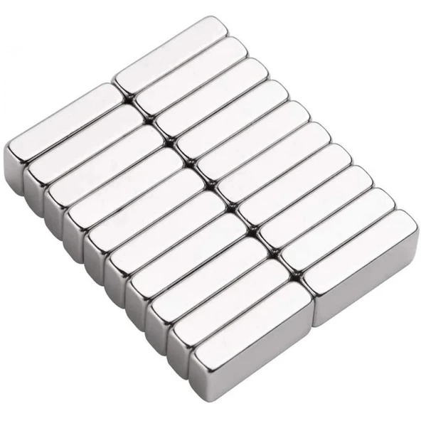 10 Adet 20x10x5 mm Neodyum Magnet N35 Güçlü Mıknatıs Köşeli ve Dayanıklı Nikel Kaplama - Resim 2