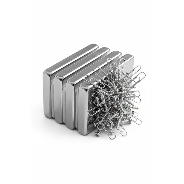10 adet 40x20x5mm Neodyum Magnet Güçlü N35 Mıknatıs Köşeli Nikel Kaplama - 2