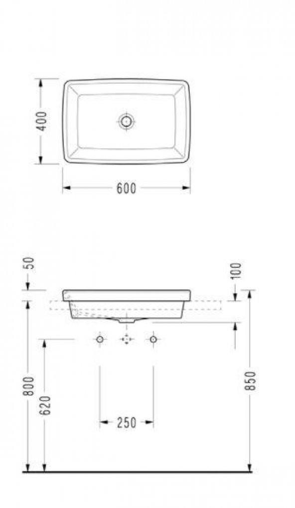 Serel Rita Tezgah Üstü Gömme Lavabo 40x60 cm RT34DXS110H - 2