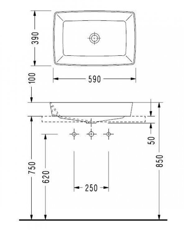 Serel Rita Tezgah Üstü Lavabo 39x59 cm RT47DXS110H - 2