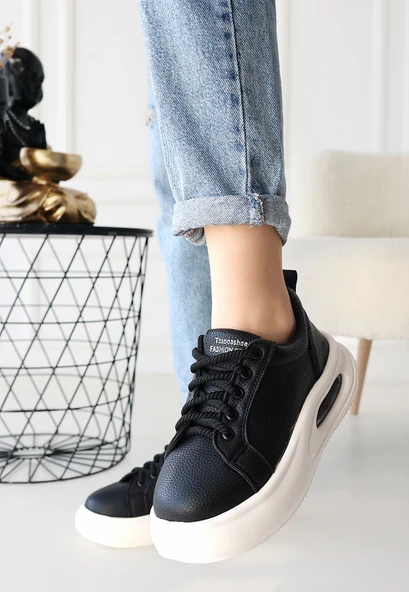 Chris Siyah Cilt Bağcıklı Spor Ayakkabı - Resim 3