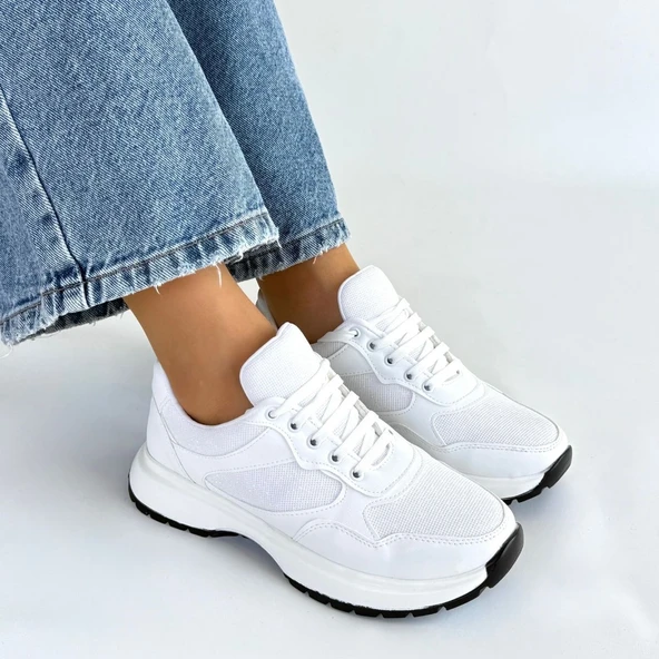 Slar Beyaz Cilt Bağcıklı Spor Ayakkabı - Resim 4