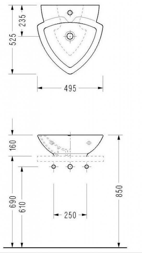 Serel Tezgah Üstü Üçgen Lavabo 49,5x52 cm 2036TDS000 - 2