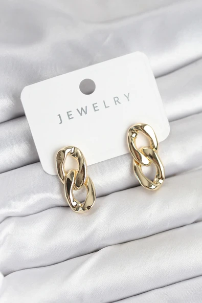 Pirinç Gold Renk Zincir Model Kadın Küpe ürün görseli