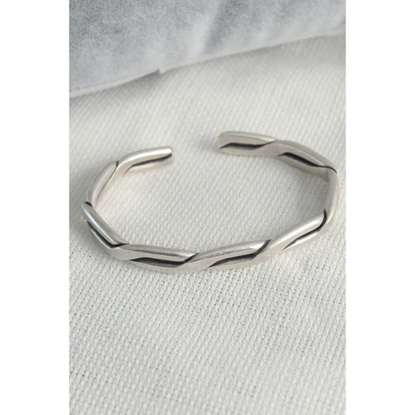 Otantik Gümüş Renk Motif İşleme Plaka Erkek Bileklik - 2