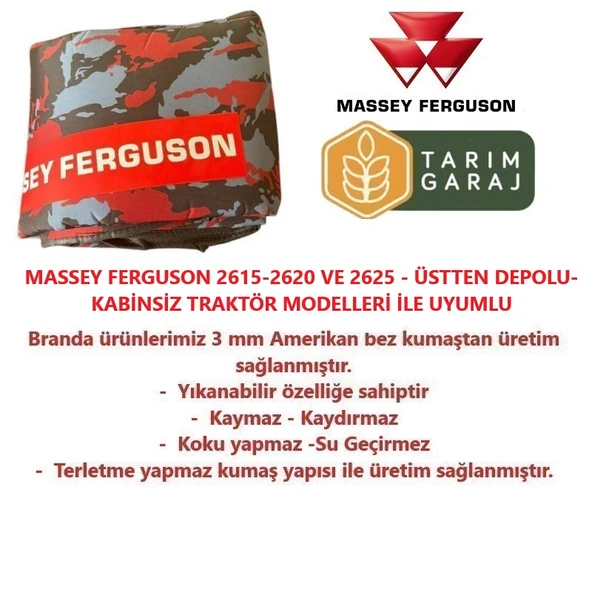 Massey Ferguson 2600 Serisi Üst Depolu Kabinsiz Traktör Kılıfı Branda - Resim 3