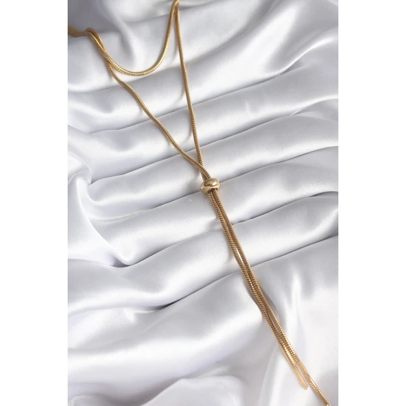 Gold Renk 316 L Çelik  Tüp Zincir Asansör Model Kadın Kolye Vice-5353 - 2