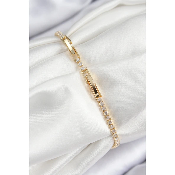 Pirinç Zirkon Taşlı Kuğu Model Gold Renk Kadın Bileklik Vice-5353 - 2