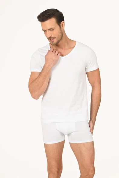 6 Adet Nbb Erkek V Yaka Kısa Kollu Fanila Atlet 707 - Resim 2