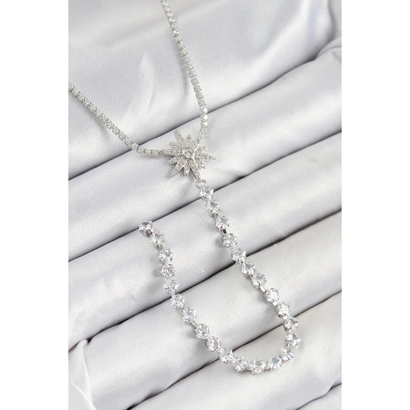 Pirinç Zirkon Taşlı Kutup Yıldızı Model Gold Renk Y Kolye