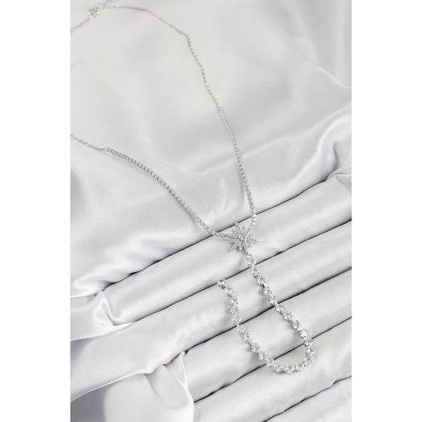 Pirinç Zirkon Taşlı Kutup Yıldızı Model Gold Renk Y Kolye - 2