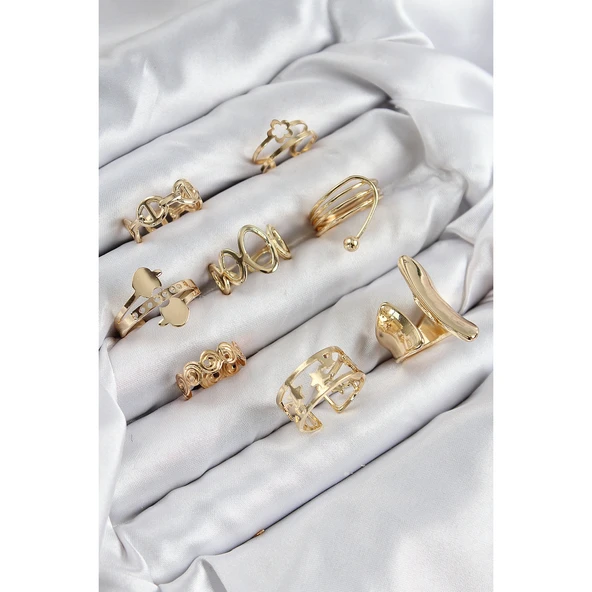 Pirinç Sarmal Ve Yıldız Model Gold Renk Kadın Yüzük Kombin Set