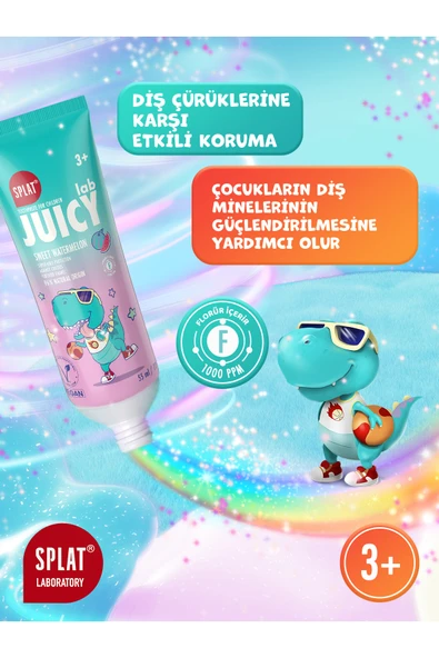 Splat Juicy Lab +3 Yaş Karpuzlu Çocuk Diş Macunu Renkli Simli Çürük Önleyici Doğal Macun - Resim 5