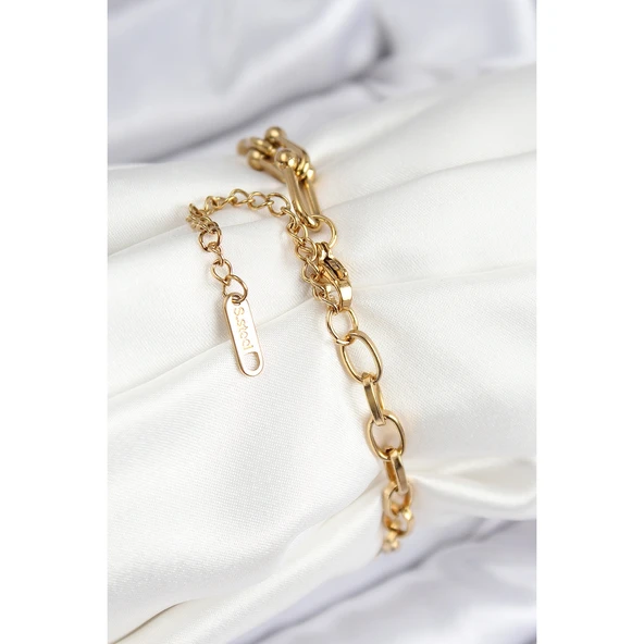 316L Çelik Tifany Ağaç Model Gold Renk Kadın Bileklik Vice-5353 - 2