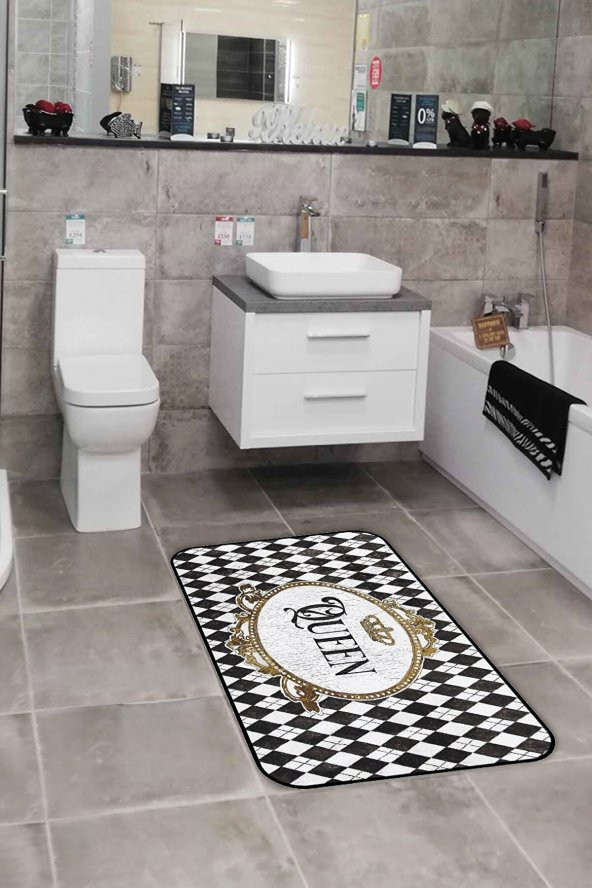 60x90 Black&rose Queen Dijital Baskılı Tekli Banyo Paspası