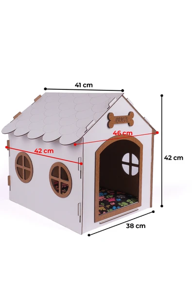 Ahşap Özel İsim Baskılı Dekoratif Köpek Evi-Kulübesi, Küçük Irk Köpekler İçin Kulübe, Köpek Kulübesi Beyaz-Kahverengi - 7