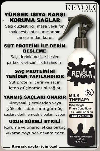 Revola Expert Luxeri Tek Fazlı Süt Proteini Fön Suyu 400 Ml Milk Therapy - 2