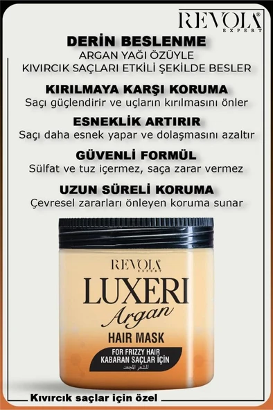 Revola Luxeri Kabaran Saçlar İçin Tuzsuz Saç Maskesi 500 Ml Argan - 2