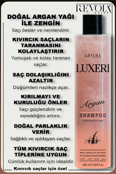 Revola Luxeri 2'si 1 Arada Şampuan ve Kondisyoner Kolay Tarama 500 Ml Argan - 2