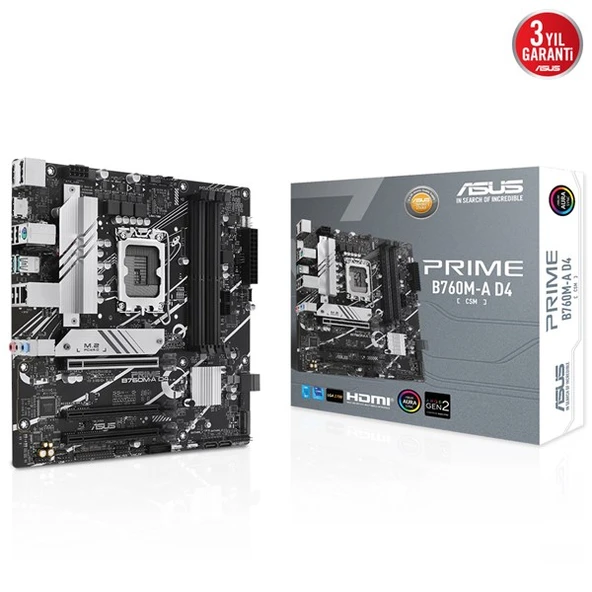 ASUS PRIME B760M-A D4-CSM DDR4 HDMI-DP PCIE 4.0 1700p mATX KURUMSAL ANAKART ürün görseli 1